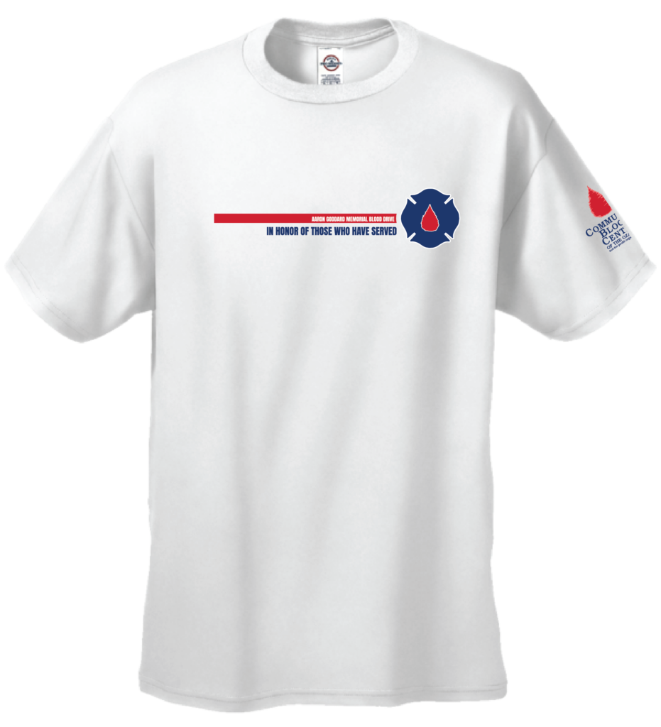 A photo of the T-shirt that donors will receive when they give blood during the Aaron Goddard Memorial Blood Drive