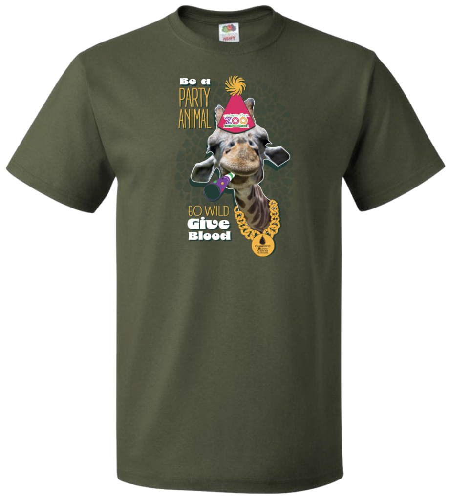 A photo of the T-shirt that donors will receive when they give blood in August or September 2023.