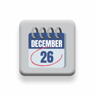 A calendar with December 26 circled