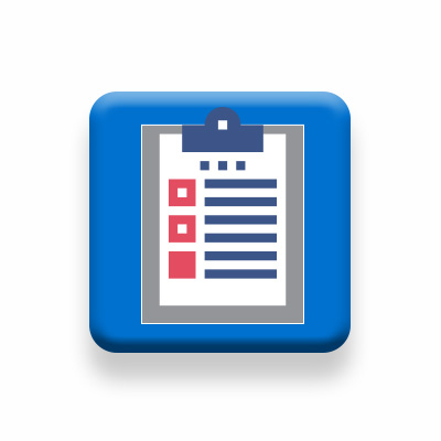 A blue square with a clipboard and form.