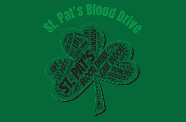 An image depicting the artwork that will be on the St. Pat's Blood Drive T-shirt.