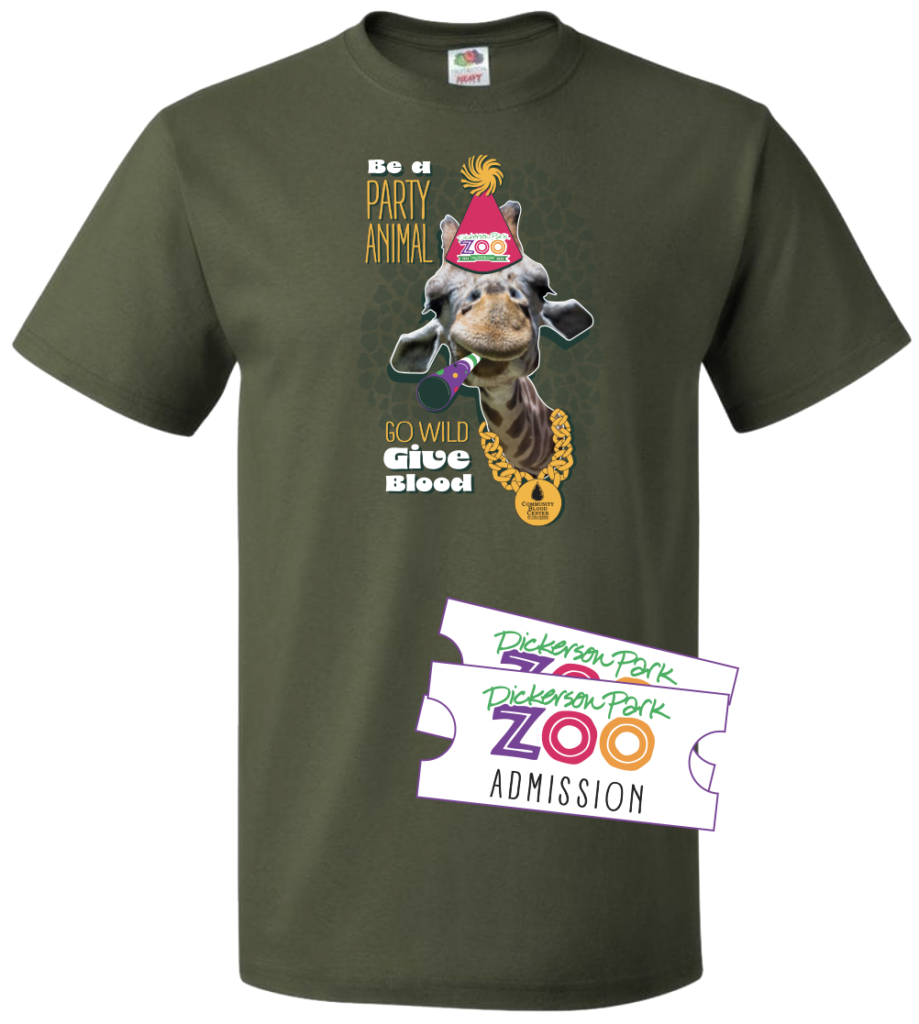 A photo of the T-shirt that donors will receive when they give blood in August or September 2023.