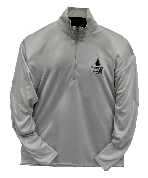 The gray pullover available to all CBCO blood donors this February and March.