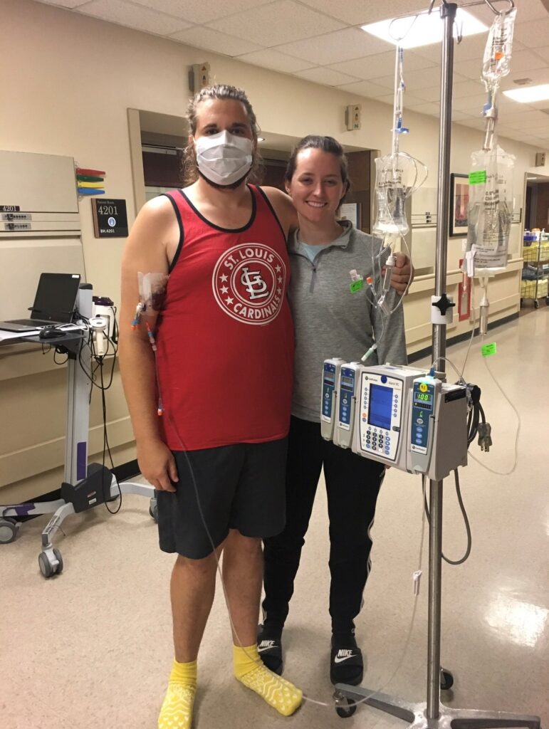 Chase and Alyssa Marcus pose for a photo during one of Chase's hospital visits.