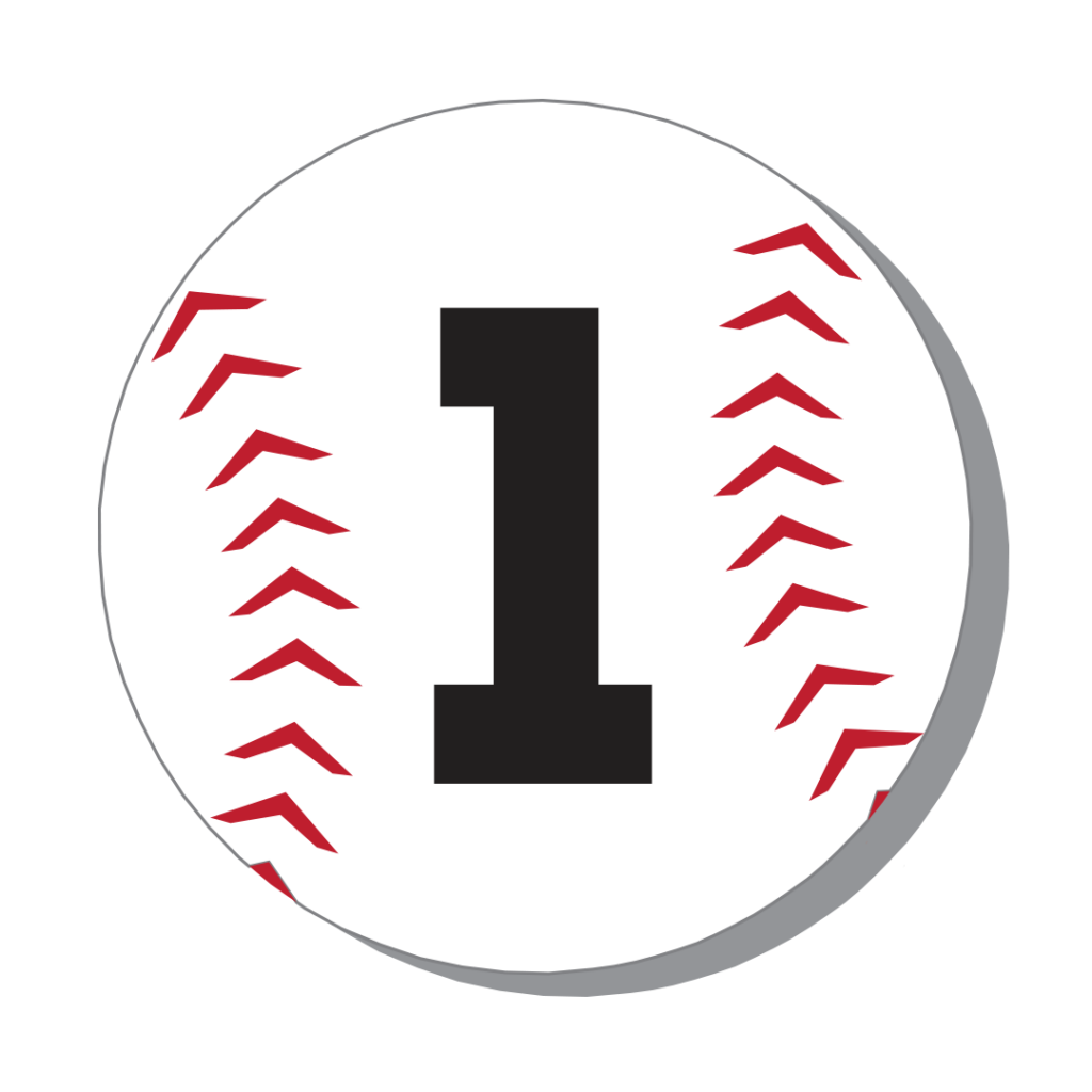 A baseball containing the number 1