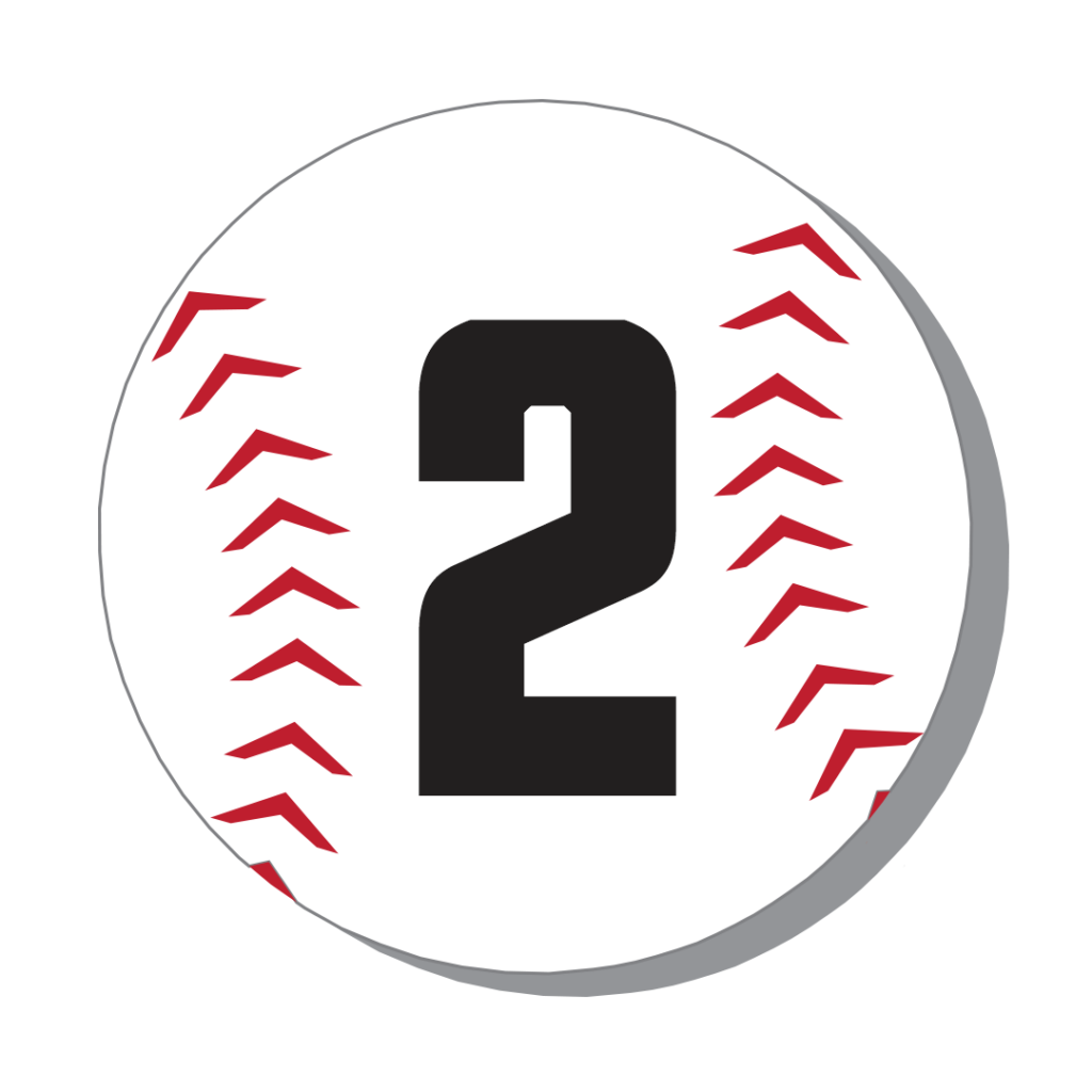 A baseball containing the number 2
