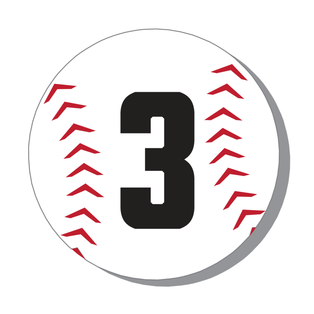 A baseball containing the number 3