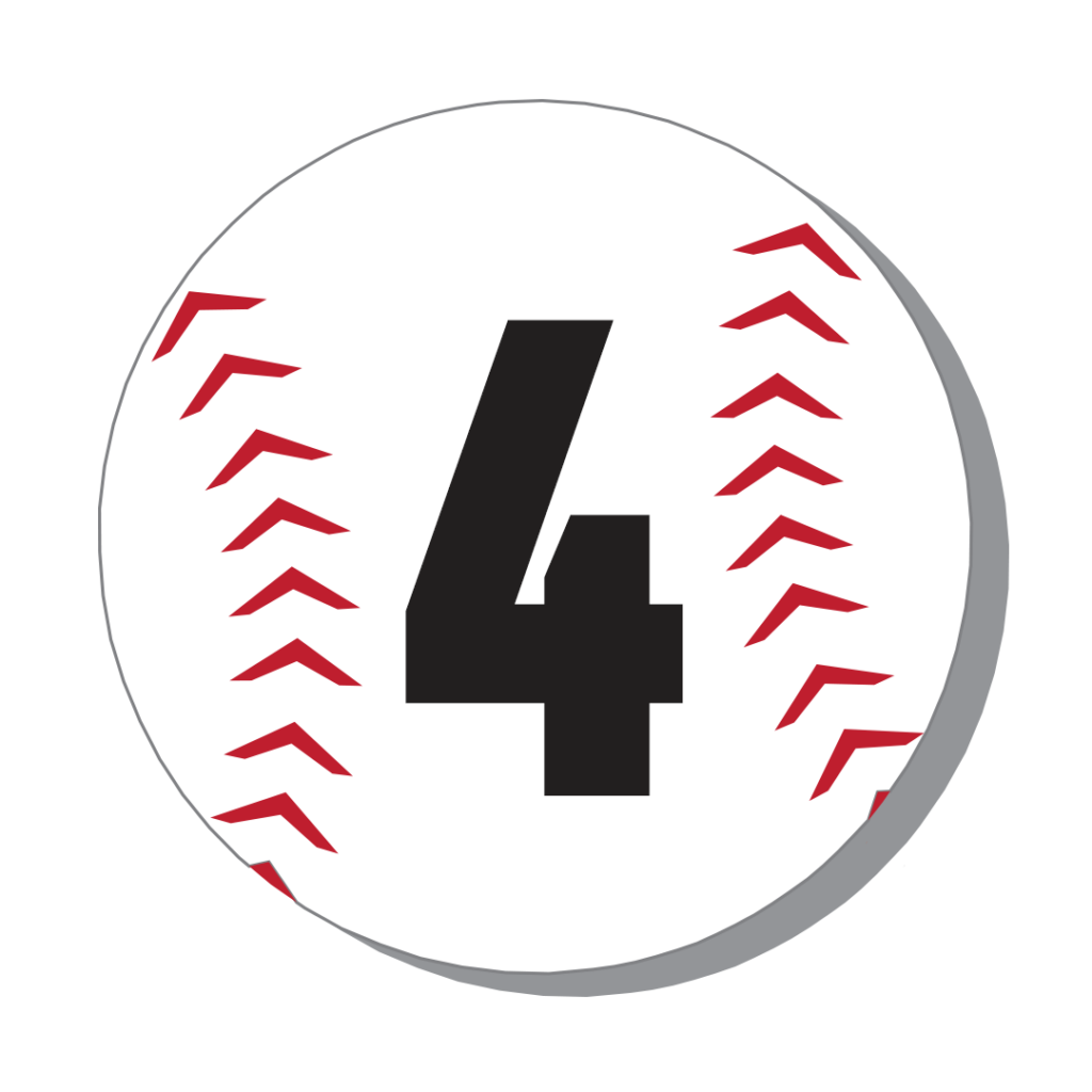 A baseball containing the number 4