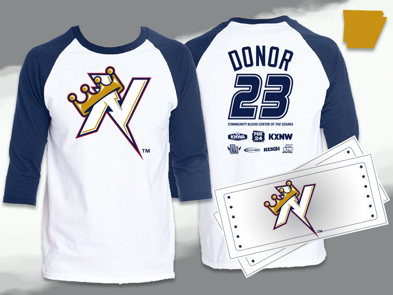 A photo of the Northwest Arkansas Naturals T-shirt that will be presented to donors who give blood during the Bleed Blue Blood Drive in June 2023.