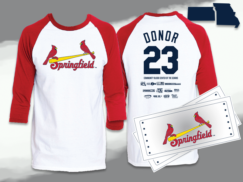 A photo of the Springfield Cardinals baseball shirt that will be presented to donors who give blood during the Bleed Blue Blood Drive in June 2023.