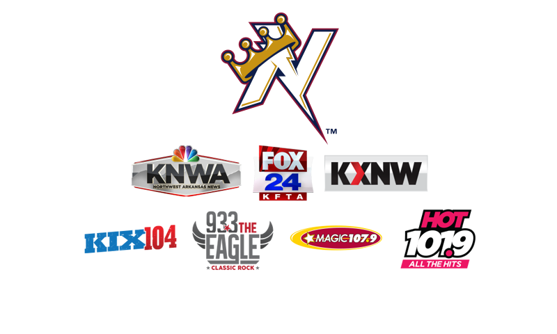 Logos for the Bleed Blue Blood Drive sponsors. Sponsors include: Northwest Arkansas Naturals
KNWA and FOX24
KXNW
Kix 104
93.3 The Eagle
Magic 107.9
Hot 101.9