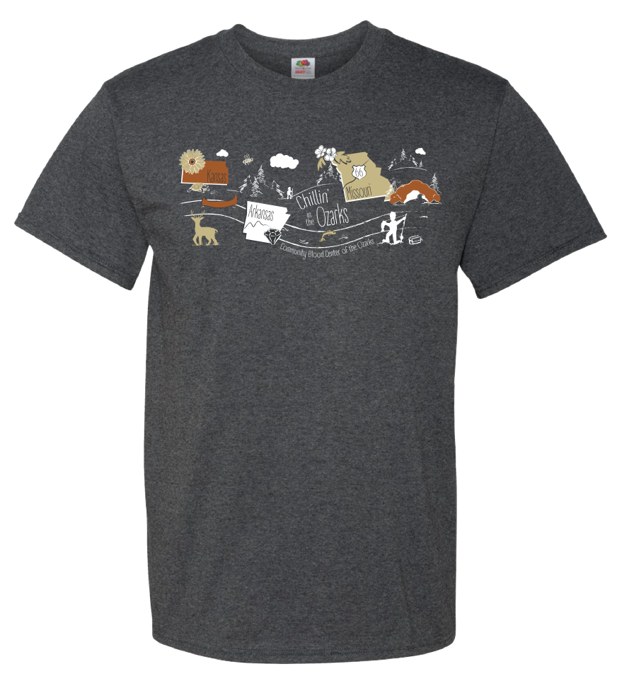 The "Chillin' in the Ozarks" T-shirt that will be available for CBCO blood donors this July.
