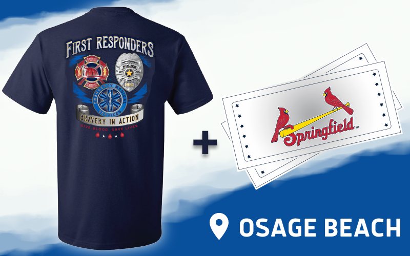 A graphic depicting the donor rewards available at the Osage Beach Boots & Badges Blood Drive.