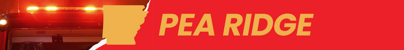 A stock photo of a fire truck is shown with an outline of Arkansas and the word Pea Ridge