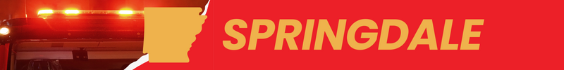 A stock photo of a fire truck is shown with an outline of Arkansas and the word Springdale