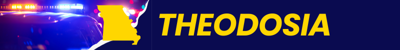 A stock photo of a police car is shown with an outline of Missouri and the word Theodosia