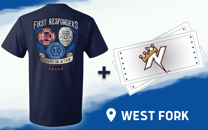 A graphic depicting the donor rewards available at the West Fork Boots & Badges Blood Drive.