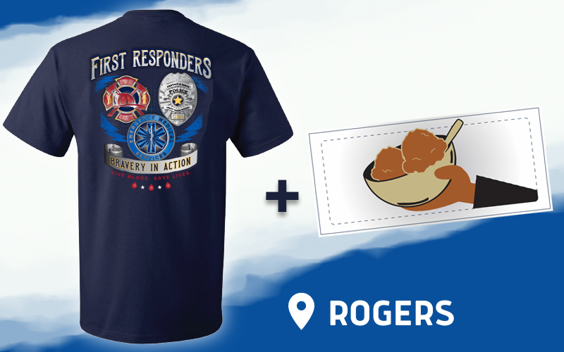 A graphic depicting the donor rewards available at the Rogers Boots & Badges Blood Drive.