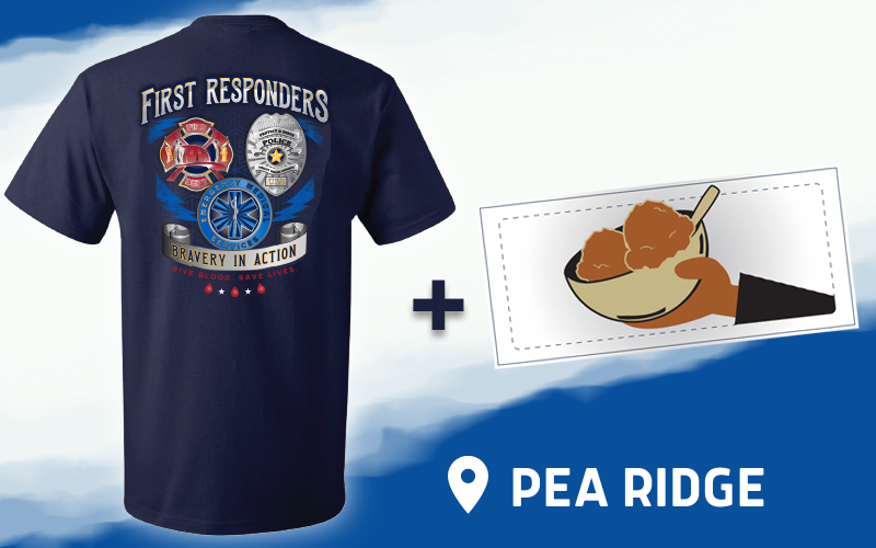 A graphic depicting the donor rewards available at the Pea Ridge Boots & Badges Blood Drive.