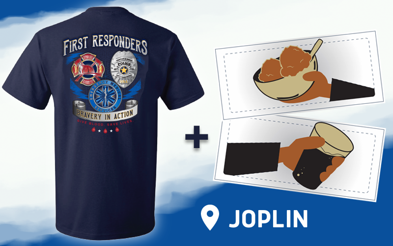 A graphic depicting the donor rewards available at the Joplin Boots & Badges Blood Drive.