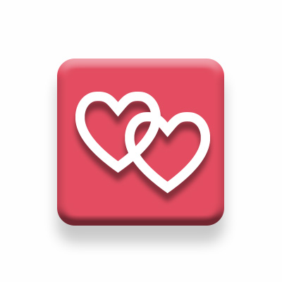 A red square with a photo of two hearts.