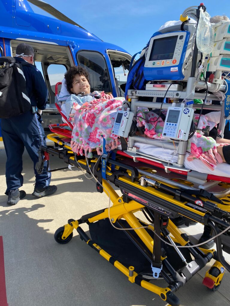 Kenzie Maddry prepares to be airlifted to Arkansas Children's Hospital in Little Rock.
