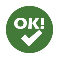 A circle with the phrase "OK!" and a green checkmark.