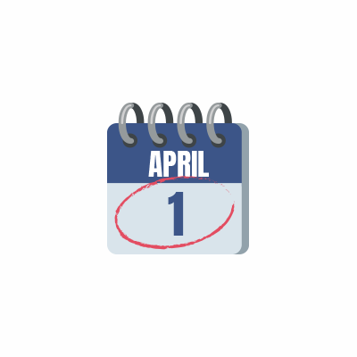 A gray calendar with the date April 1 circled.