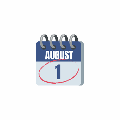 A gray calendar with the date August 1 circled.