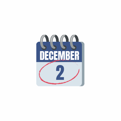A gray calendar with the date December 2 circled.