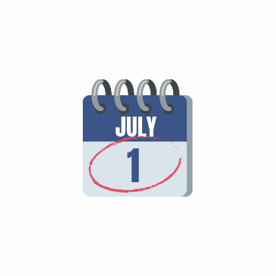 A gray calendar with the date July 1 circled.