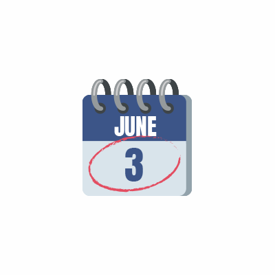 A gray calendar with the date June 3 circled.
