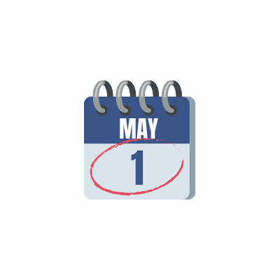 A gray calendar with the date May 1 circled.