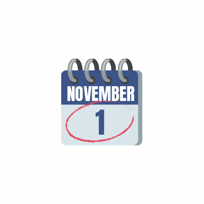 A gray calendar with the date November 1 circled.