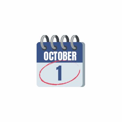 A gray calendar with the date October 1 circled.