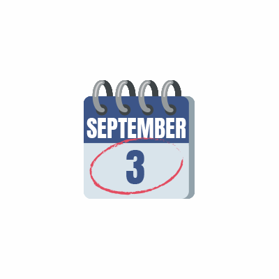 A gray calendar with the date September 3 circled.