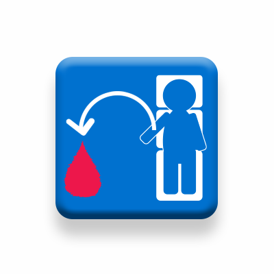 A blue square with a representation of a person donating blood.